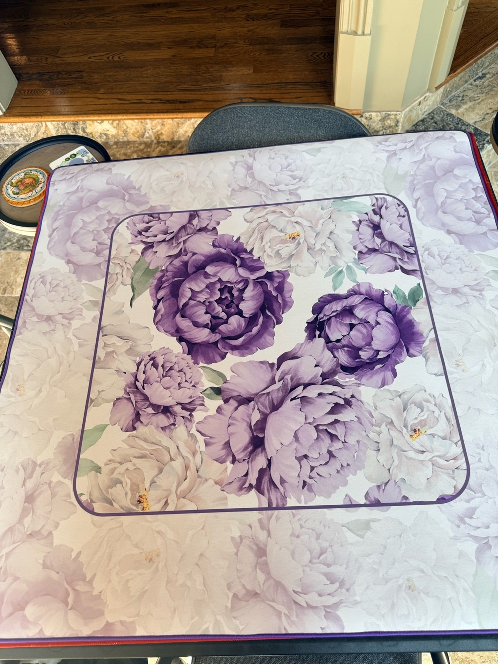 Mahjong New Never Used Purple/ Lavender flower mat. Stunning.shipped rolled.